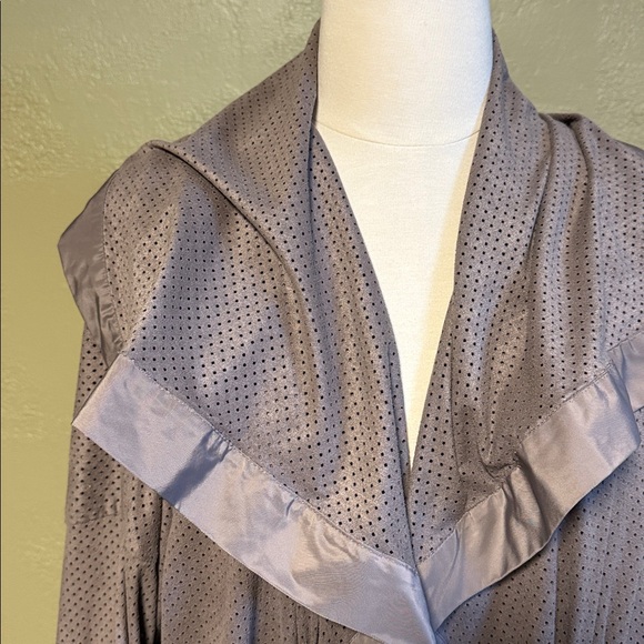 Gray Ruffled Open Front Cardigan - Picture 2 of 10